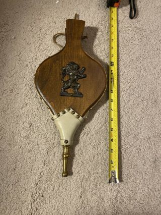 Vintage Wood Fireplace Bellows Leather W/ Brass Metal Tip 15.  5 “long