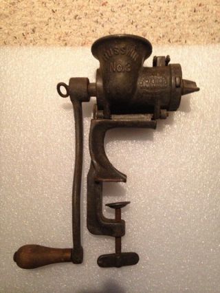 Vintage Russwin No.  3 Meat Grinder Cast Iron With Wood Handle
