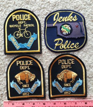 4 Nebraska Police Patches : Jenks & Omaha Including Bicycle Patrol