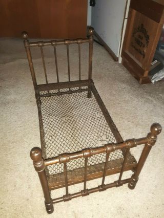 Antique Victorian Wood Doll Bed,  Folding - Collapsible,  4 Post 21 " L X 14 " T X 11 " W