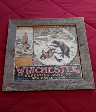 Vintage Collectible Advertising Framed Metal Winchester Sign Sporting Goods