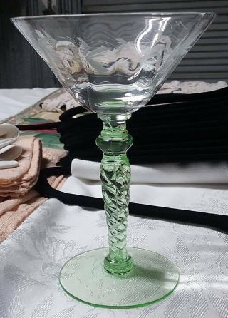 4 Vintage Green Wine/ Champagne/ Sherbet Crystal Goblets Glass Monongah 6102