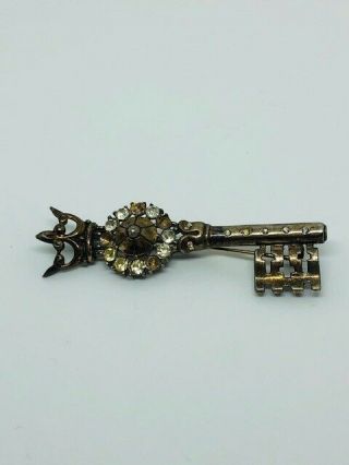 Vintage Trifari Alfred Philippe Crown Sterling Silver Rhinestone Key Brooch