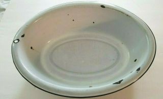 Vintage Antique Large White / Black Enamel Oval Shaped Wash Basin / Tub