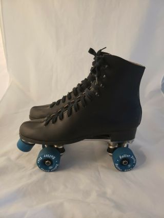 Vintage Roller Derby Skates Black W/ Teal Wheels Mens Size 11 1980 