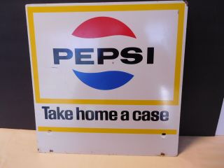 Vintage Double Sided Pepsi Take Home A Case Metal Sign 16 ¾” X 16 3/8”