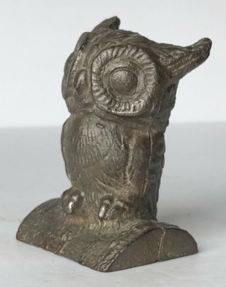 Antique Vintage Early 1900s Cast Iron 3 3/4” Owl Still Bank 3