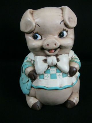 Large Vintage Ceramic Mold Hand Painted Design Pig Piggy Bank 11x6