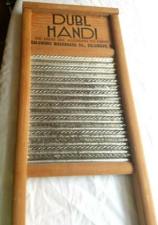 Vintage Small Columbus Washboard Metal And Wood