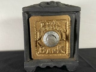 Antique Cast Iron Safe Coin Deposit Bank Combination Lock Black Metal Novelty