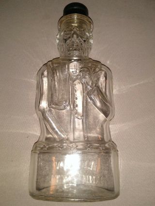 Vintage Glass Abraham Lincoln Figure Coin Bank Bottle 8 - 3/4 " Tall With Cap