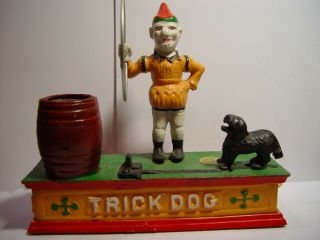 Trick Dog Cast Iron Mechanical Bank Great Hand Painting