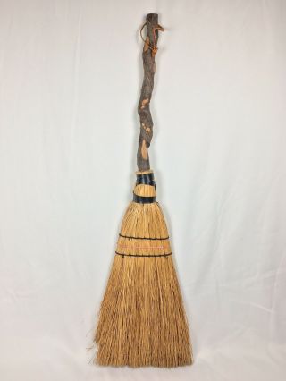 Vtg Handmade Artisan Hearth Broom Twisted Wood Branch Handle Rustic Antique
