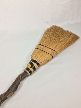 Vtg Handmade Artisan Hearth Broom Twisted Wood Branch Handle Rustic Antique 3