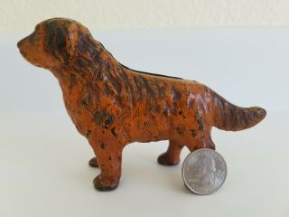 Antique Cast Iron Newfoundland Dog Bank - Arcade - Orange Paint - 20 