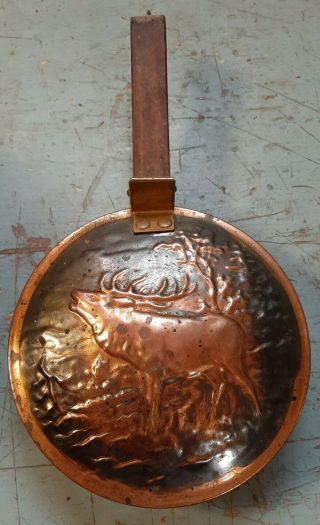 Primitive Antique Copper Brass Bed Warmer Wood Handle Chestnut Roaster Pan