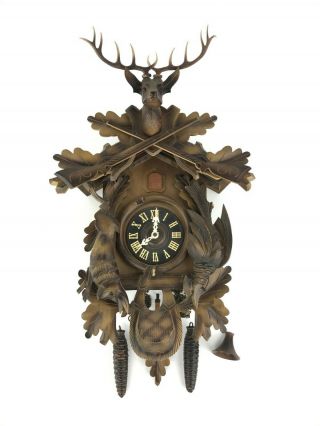 Vintage German Cuckoo Clock Regula Black Forest Hunting Deer Rabbit Parts Repair