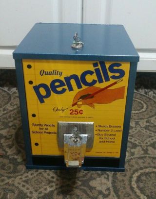 Vintage Coin Op Pencil 25¢ Vending Machine Made In Usa Imperial 1985 With Key.