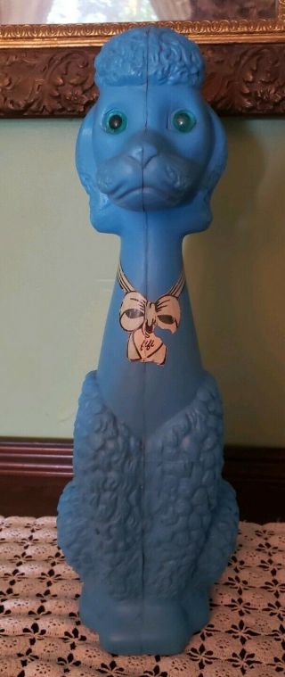 Vintage Fifi Poodle Plastic Blow Mold Bank Blue Dog Puppy 1960s Mid Century Old