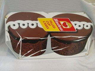 Vintage Hostess Cupcakes Cup Cake Die - Cut Metal Advertising Bakery Rack Sign
