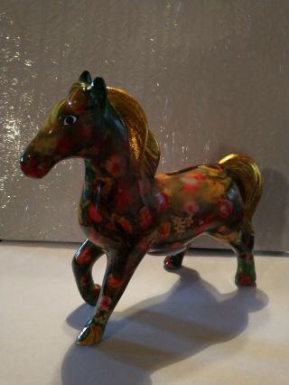 Horse Pony Pomme - Pidou Piggy Money Bank Florals Ceramic With Stopper.