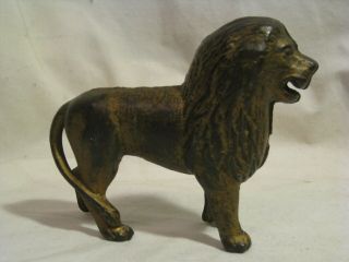 Antique Cast Iron Lion Jungle Cat Wild Animal Statue Piggy Bank Metal Decor