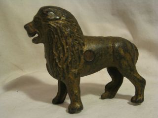 antique cast iron lion jungle cat wild animal statue piggy bank metal decor 3