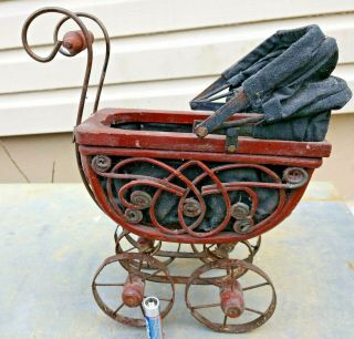 Vintage Baby Doll Stroller Pram Carriage Wood Metal 11.  5 X 9 X 5 Inches