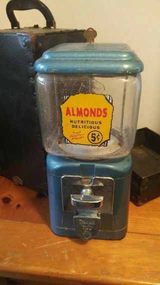 Vintage Oak Acorn Gumball Machine With Case & Key - Great Display