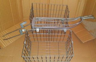Vintage Schwinn Rear Rack W/ Folding Baskets Paperboy / Grocery Baskets
