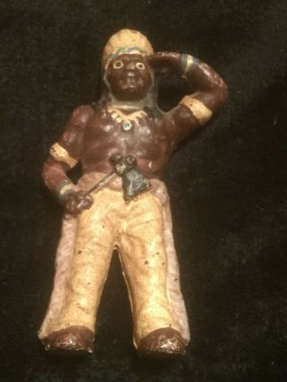 Hubley Cast Iron Metal Bank Standing Indian Chief W/ Tomahawk 6” Paint