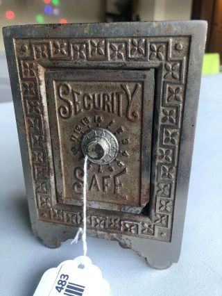 1880s Antique Cast Iron Security Safe Deposit Bank,  Still Bank,  Combination Lock
