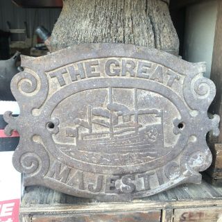 The Great Majestic Wood Stove Antique Cast Iron Oven Door Plate Sailing Ship