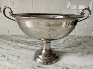 Old Large Silver Metal Bowl With Handles/trophy Type Bowl/metal Bowl