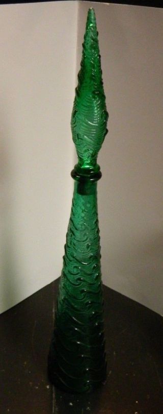 Vintage Mid Century Empoli Green Waves Glass Decanter Bottle 22.  5 " X4 "