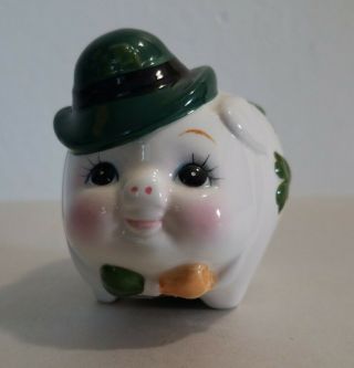 Lefton Piggy Bank With Shamrocks Clover Hat Bow Tie Coin Pig Bank