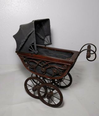 17 " H Vintage Antique Victorian Baby Doll Pram Buggy Stroller Carriage Metal/wood