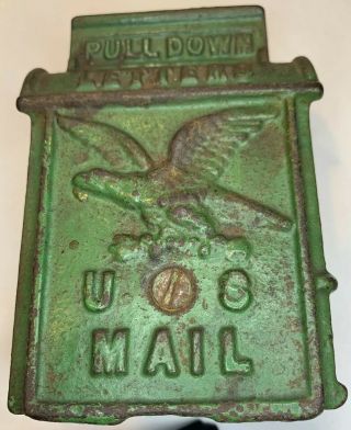1913 Us Mail Box Cast Iron Bank With Embossed Eagle