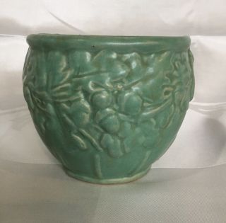 Vintage Mccoy Art Pottery Acorn Oak Leaf Pattern Planter Matte Green Glaze