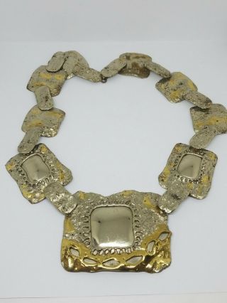 Vintage Brutalist Modernist Silver & Gold Tone Chunky Collar Necklace