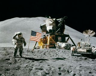 Apollo 15 Moon Landing Photo Irwin Salutes American Flag,  Lunar Rover 8x10