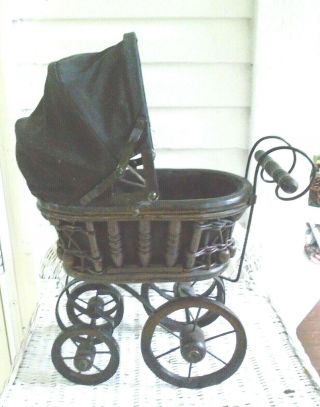 Vintage Antique Victorian Baby Doll Pram Buggy Stroller Carriage Metal/wood