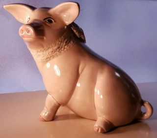 Vintage Ceramic Piggy Bank,  Large,  Hand Painted.  15x12x7.  Friendly Farm Animal.