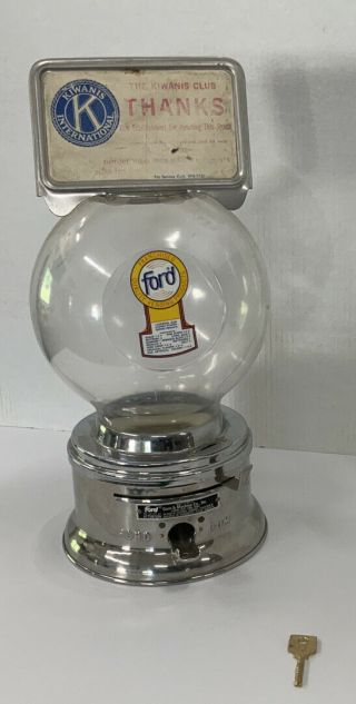 Vintage Antique Ford Gumball Machine 10 Cent.  With Key.  Plastic Globe