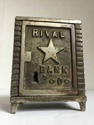 Vintage Rival Bank Cast Iron Safe Coin Bank - No Key
