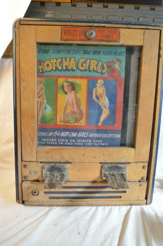 Rare World Fair Post Card Vender Vendor Penny Coin Op Machine Pin Up Girl Hotcha