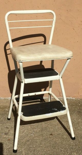 COSCO Stylaire Retro Chair Step Stool Flip up Seat White Vintage 2