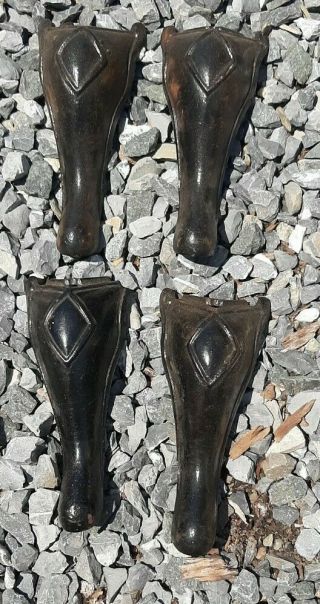Antique Vintage Set Of 4 Wood/coal Stove Cast Iron Legs Black 7.  5 "