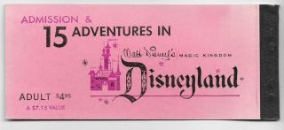 Vintage 15 Adventures In Disneyland Ticket Booklet Cover Adult $4.  95