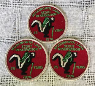 3 Vtg.  Boy Scout Bsa Woodworth Lake Scout Reservation 25 Yr.  Patch 1974 Estate